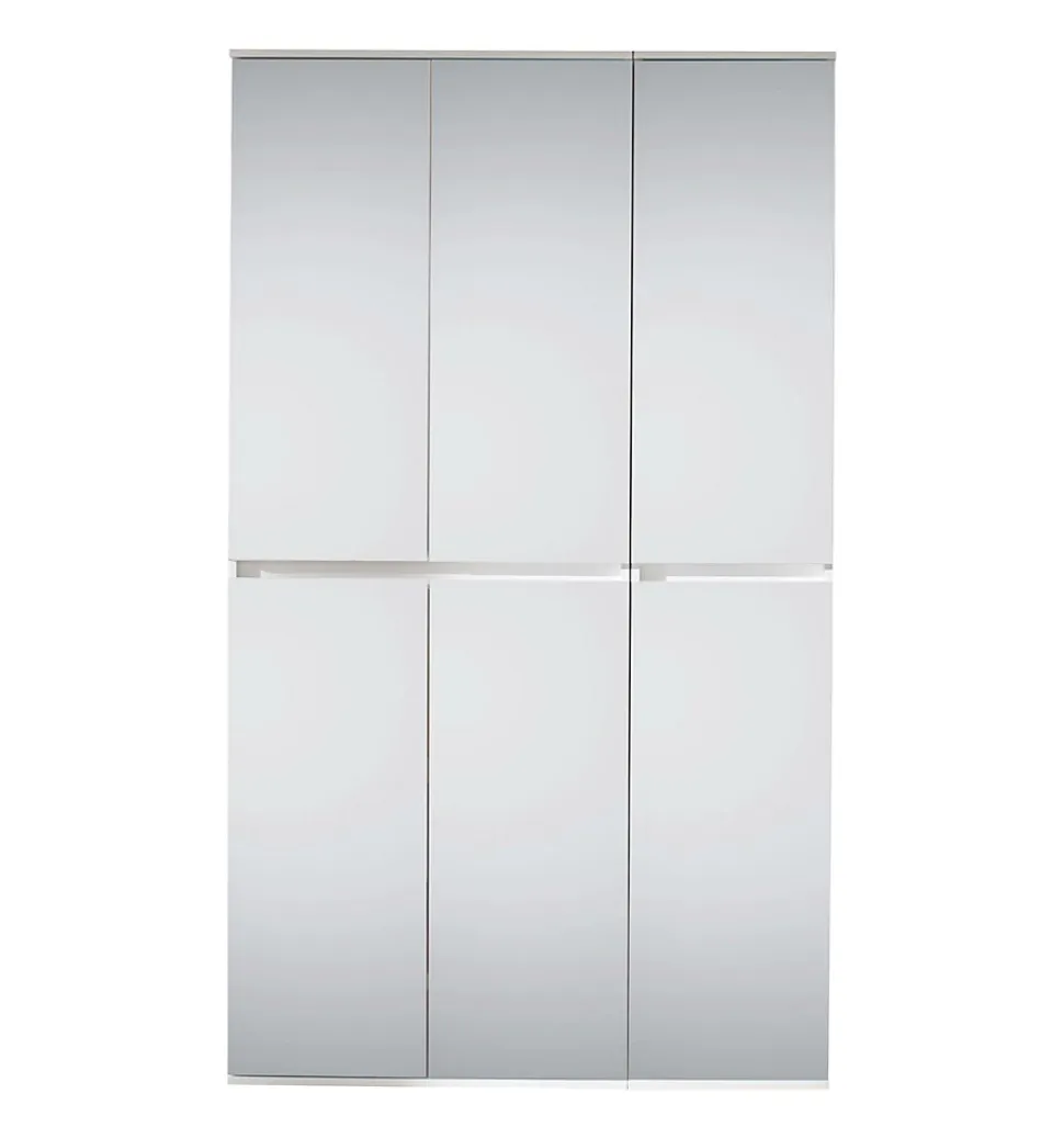 MIRROR - Meuble de chambre - Armoire avec 6 portes-miroirs en mélaminé blanc. L-H-P : 111-191-34 cm.