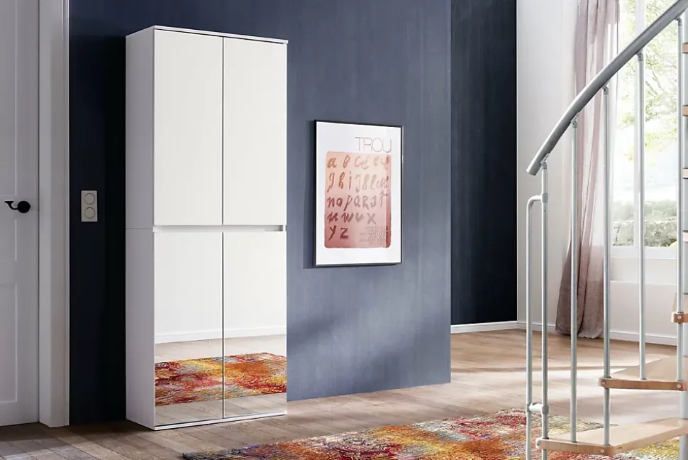 MIRROR - Meuble de chambre - Armoire avec 4 portes-miroirs en mélaminé blanc. L-H-P : 74-191-34 cm.