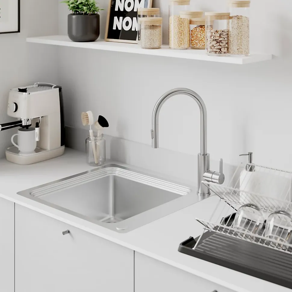 Mitigeur de cuisine avec douchette effet inox brossé GoodHome Zanthe