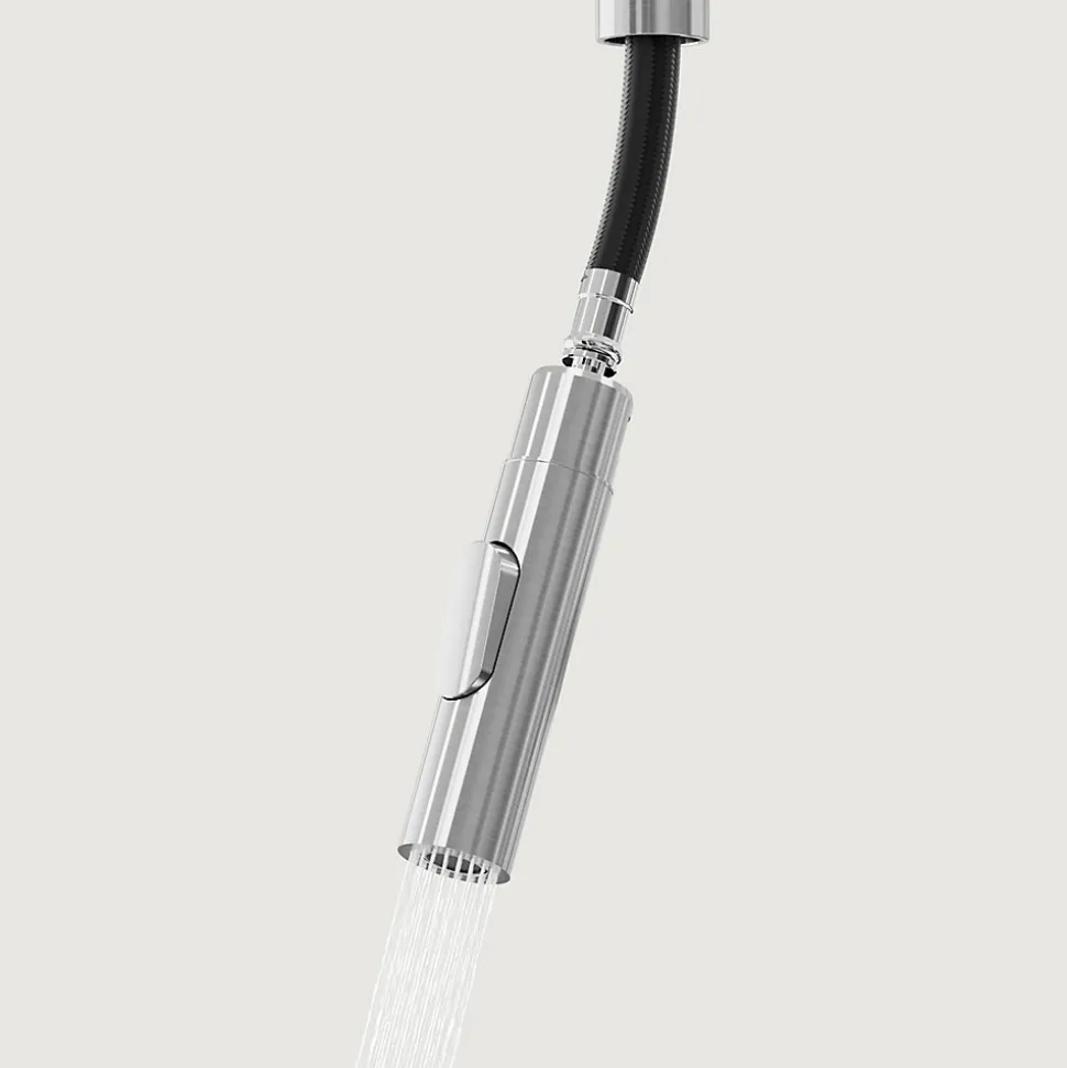 Mitigeur de cuisine avec douchette effet inox brossé GoodHome Zanthe