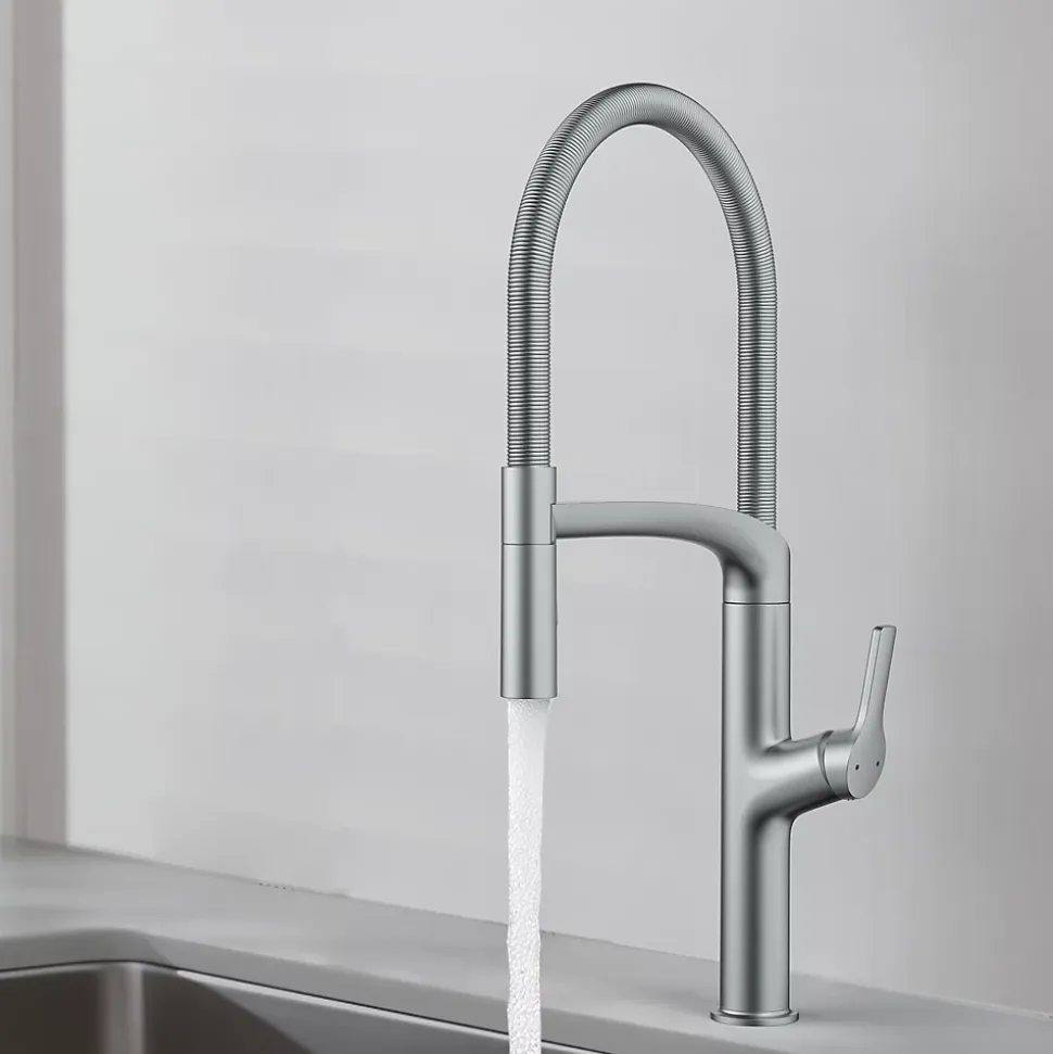 Mitigeur de cuisine avec douchette effet inox GoodHome Arbane