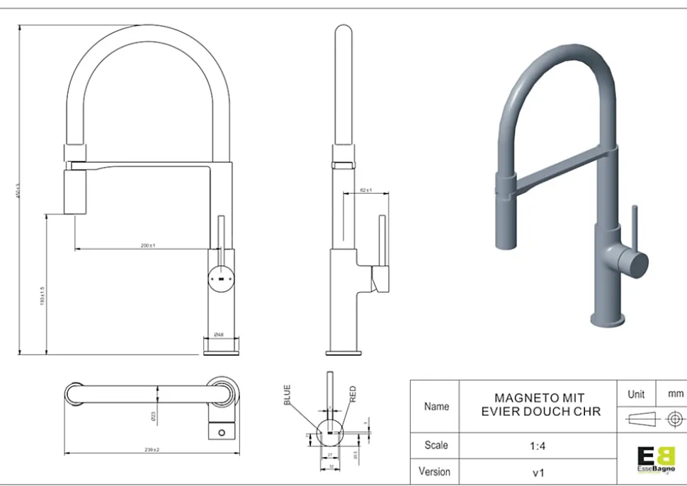 Mitigeur de cuisine chromé avec douchette EsseBagno Magnet