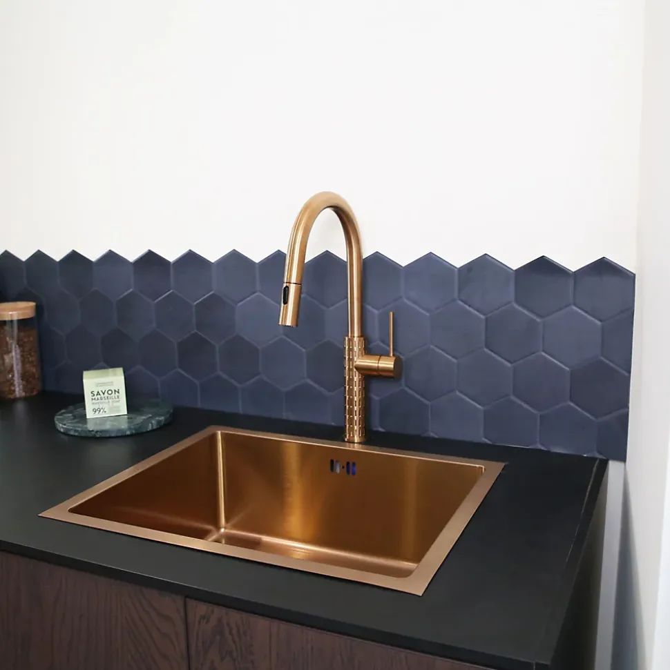 Mitigeur de cuisine cuivré avec douchette Essebagno Architek