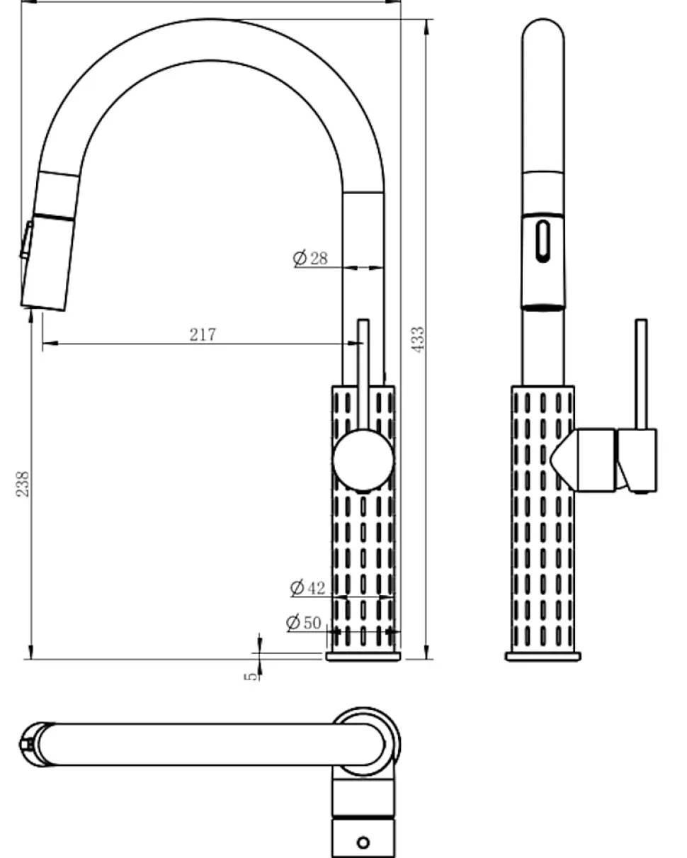 Mitigeur de cuisine doré avec douchette Essebagno Architek