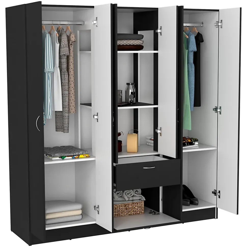 Mitu Armoire 6 portes avec un tiroir et une armoire, 181 cm X 162 cm X 47.29 cm , Noir