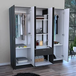 Mitu Armoire 6 portes avec un tiroir et une armoire, 181 cm X 162 cm X 47.29 cm , Noir