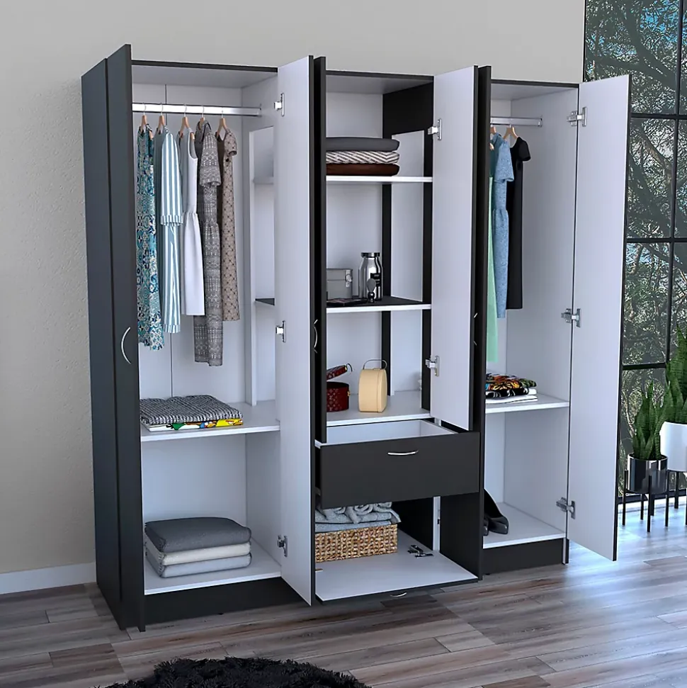 Mitu Armoire 6 portes avec un tiroir et une armoire, 181 cm X 162 cm X 47.29 cm , Noir