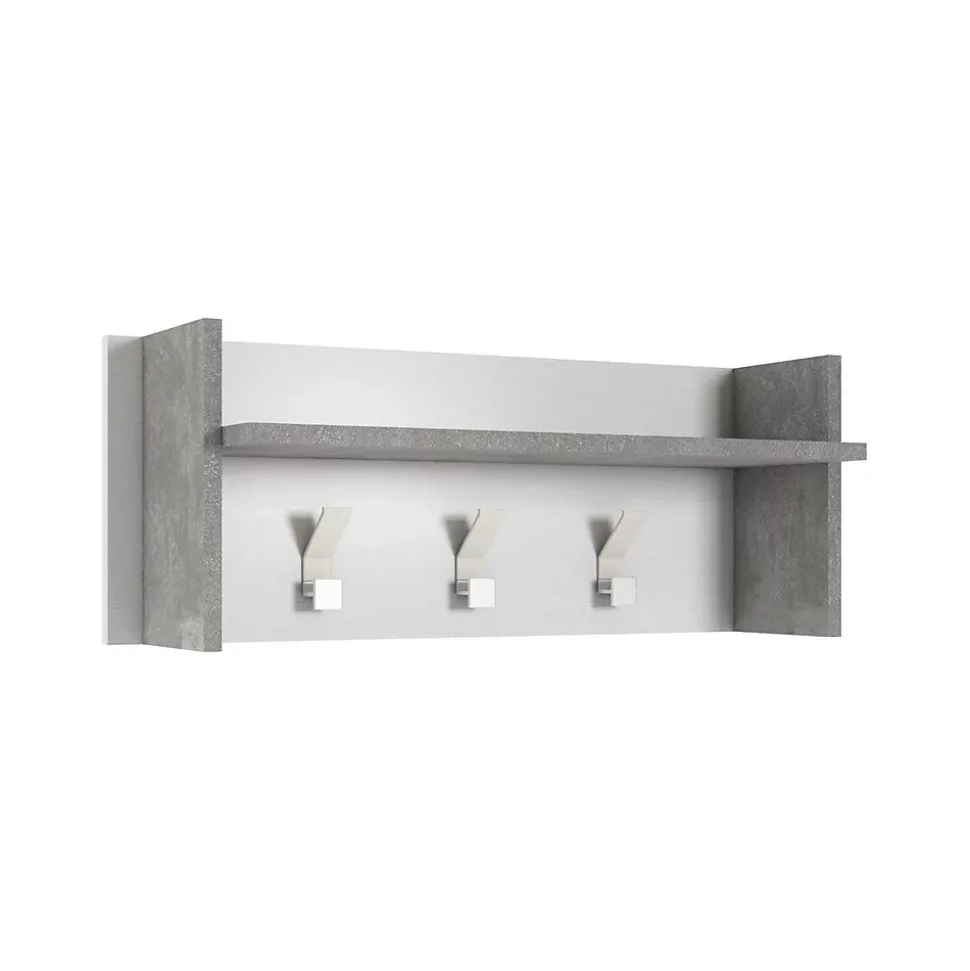 Mobilier d'entrée Angry, Cintre avec 3 crochets, Etagère de rangement d'entrée, 100% Made in Italy, 90x29h34 cm, Blanc et Ciment