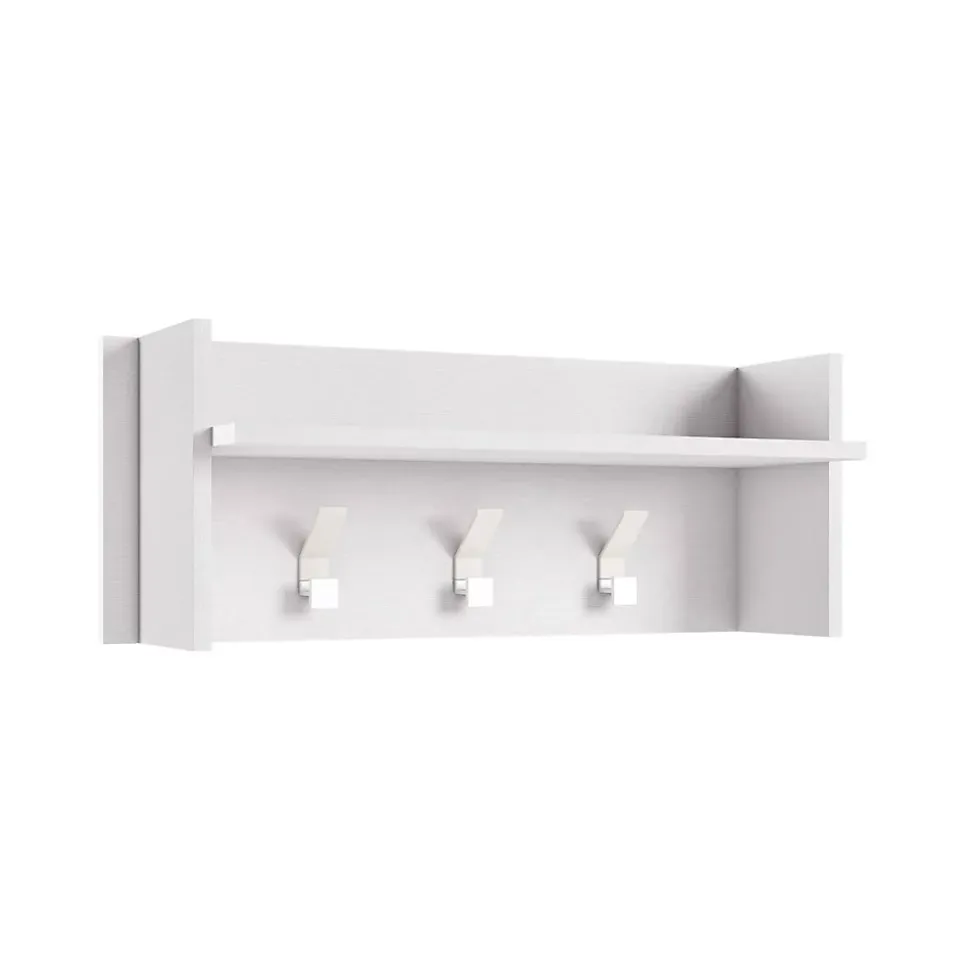 Mobilier d'entrée Angry, Cintre avec 3 crochets, Etagère de rangement d'entrée, 100% Made in Italy, 90x29h34 cm, Blanc