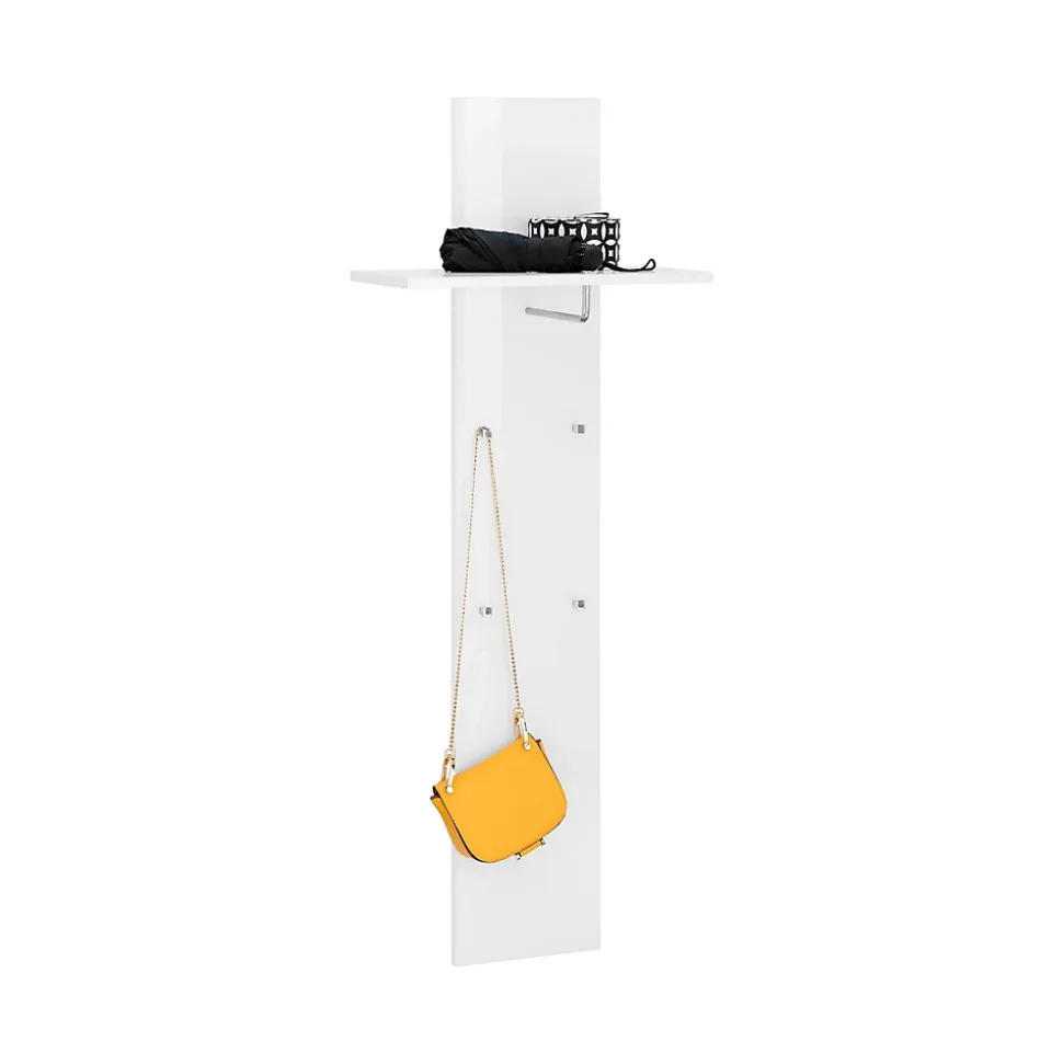 Mobilier d'entrée Dlentin, Entrée multifonction moderne, Casier polyvalent pour hall d'entrée, 50x27h140 cm, Blanc brillant