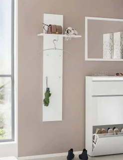 Mobilier d'entrée Dlentin, Entrée multifonction moderne, Casier polyvalent pour hall d'entrée, 50x27h140 cm, Blanc brillant