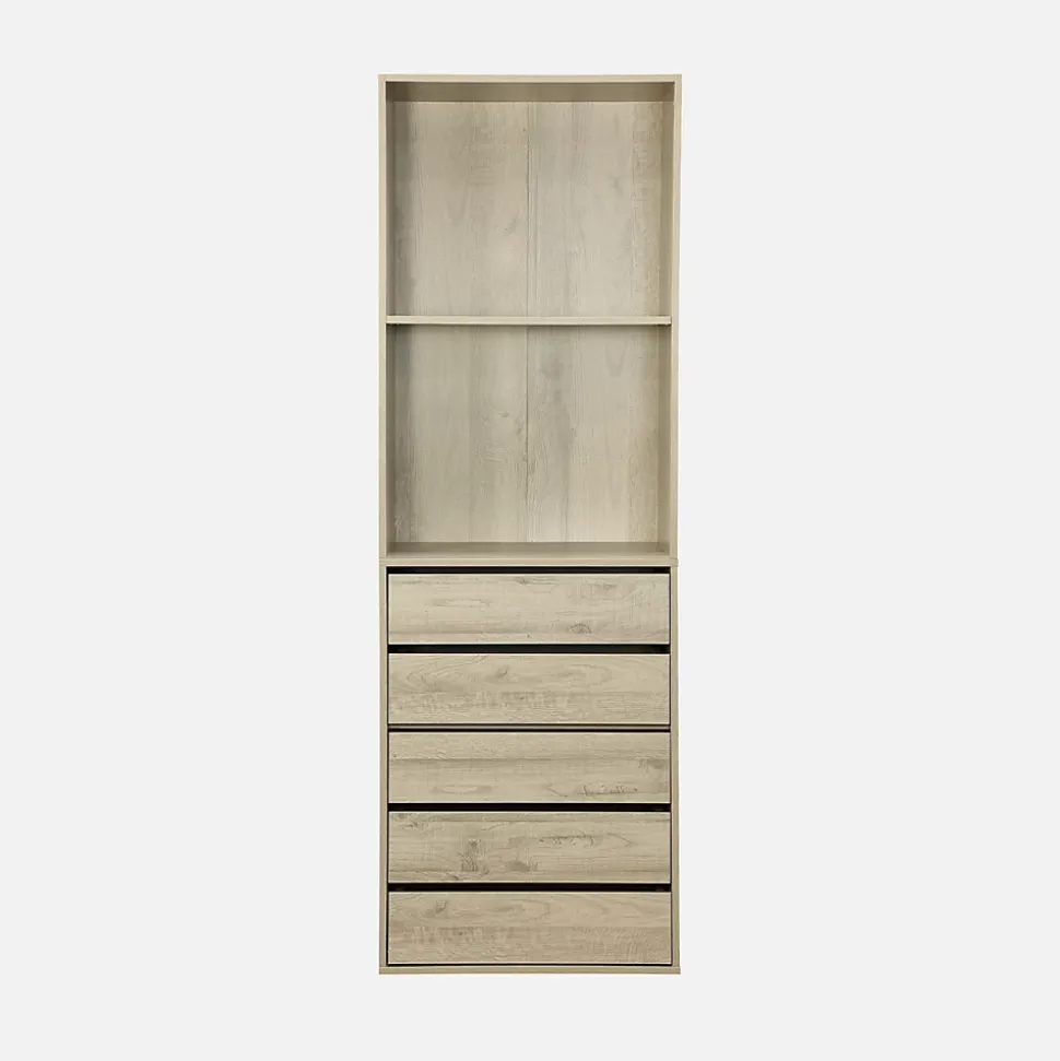 Module dressing avec 5 tiroirs et 2 étagères. naturel. panneaux stratifiés