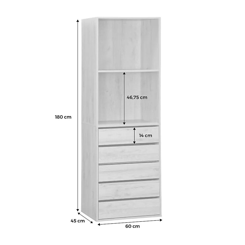 Module dressing avec 5 tiroirs et 2 étagères. naturel. panneaux stratifiés