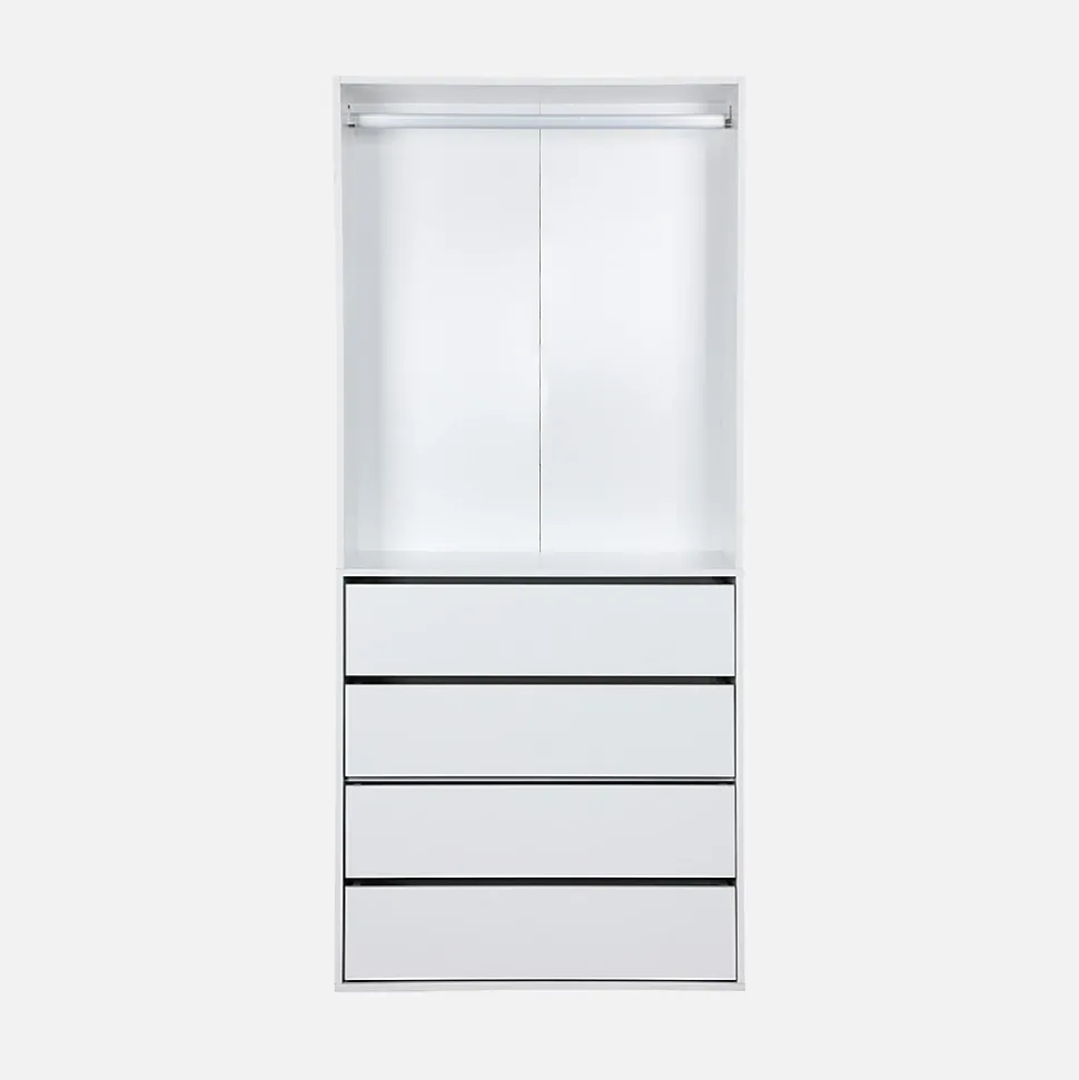Module dressing avec 4 tiroirs et 1 penderie blanc. panneaux stratifiés