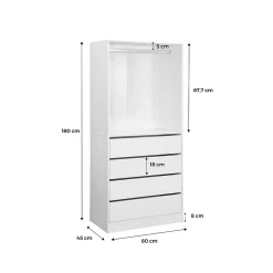 Module dressing avec 4 tiroirs et 1 penderie blanc. panneaux stratifiés