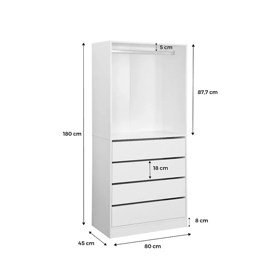 Module dressing avec 4 tiroirs et 1 penderie blanc. panneaux stratifiés
