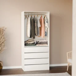 Module dressing avec 4 tiroirs et 1 penderie blanc. panneaux stratifiés