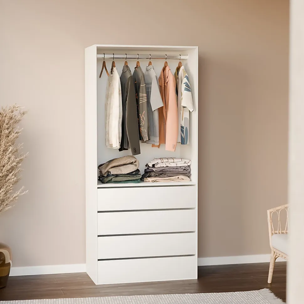 Module dressing avec 4 tiroirs et 1 penderie blanc. panneaux stratifiés