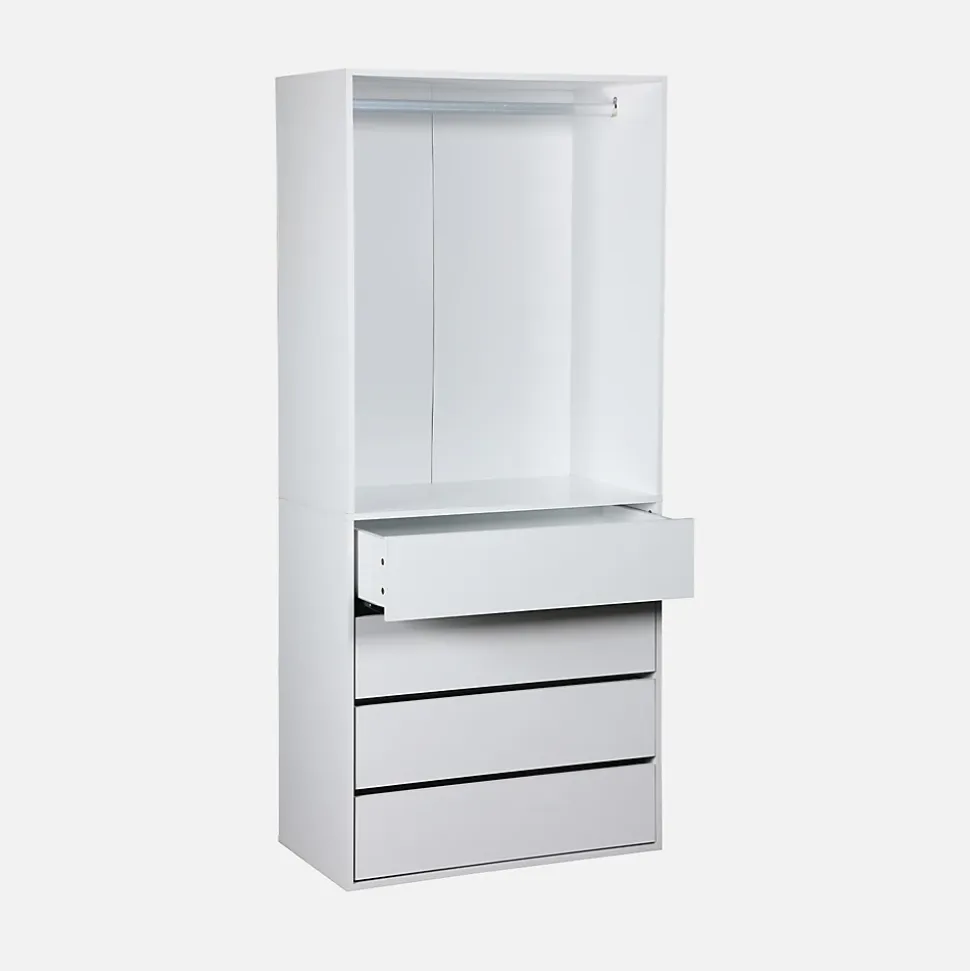 Module dressing avec 4 tiroirs et 1 penderie blanc. panneaux stratifiés
