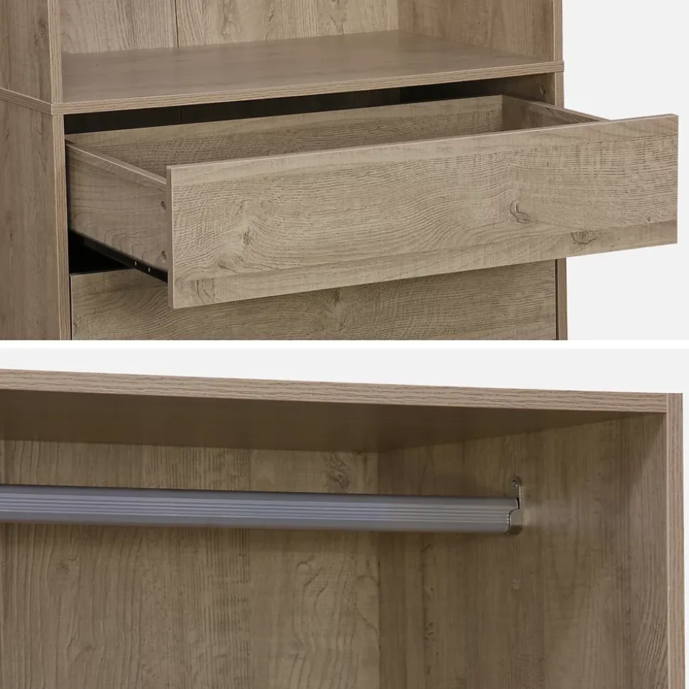Module dressing avec 4 tiroirs et 1 penderie naturel. panneaux stratifiés