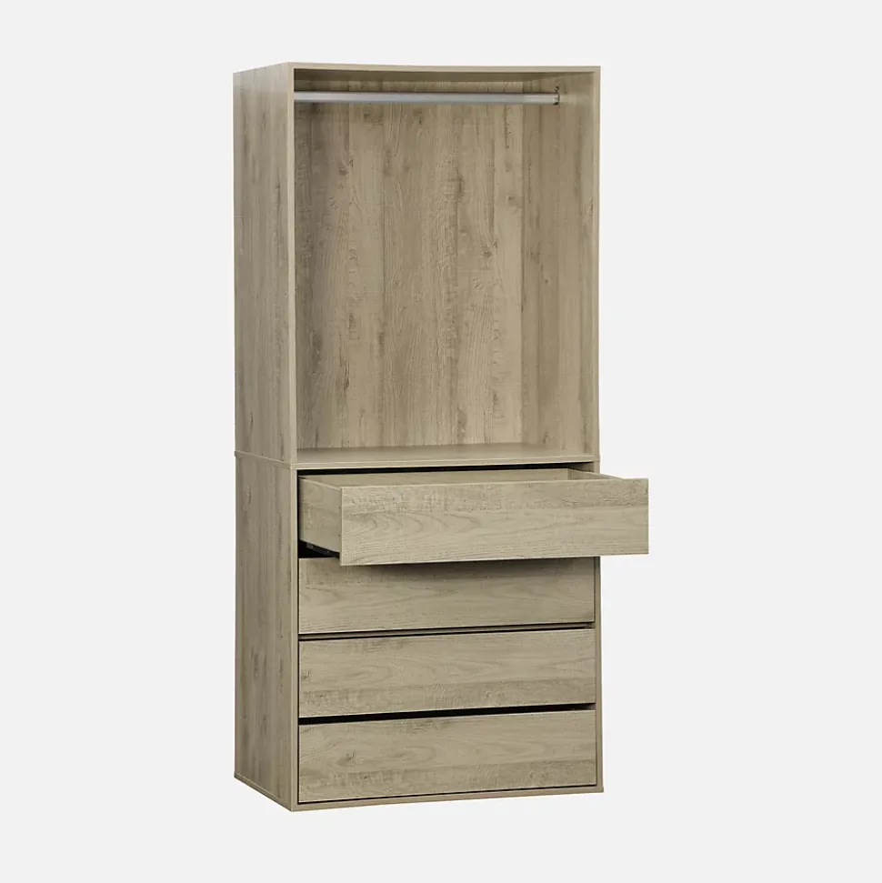 Module dressing avec 4 tiroirs et 1 penderie naturel. panneaux stratifiés