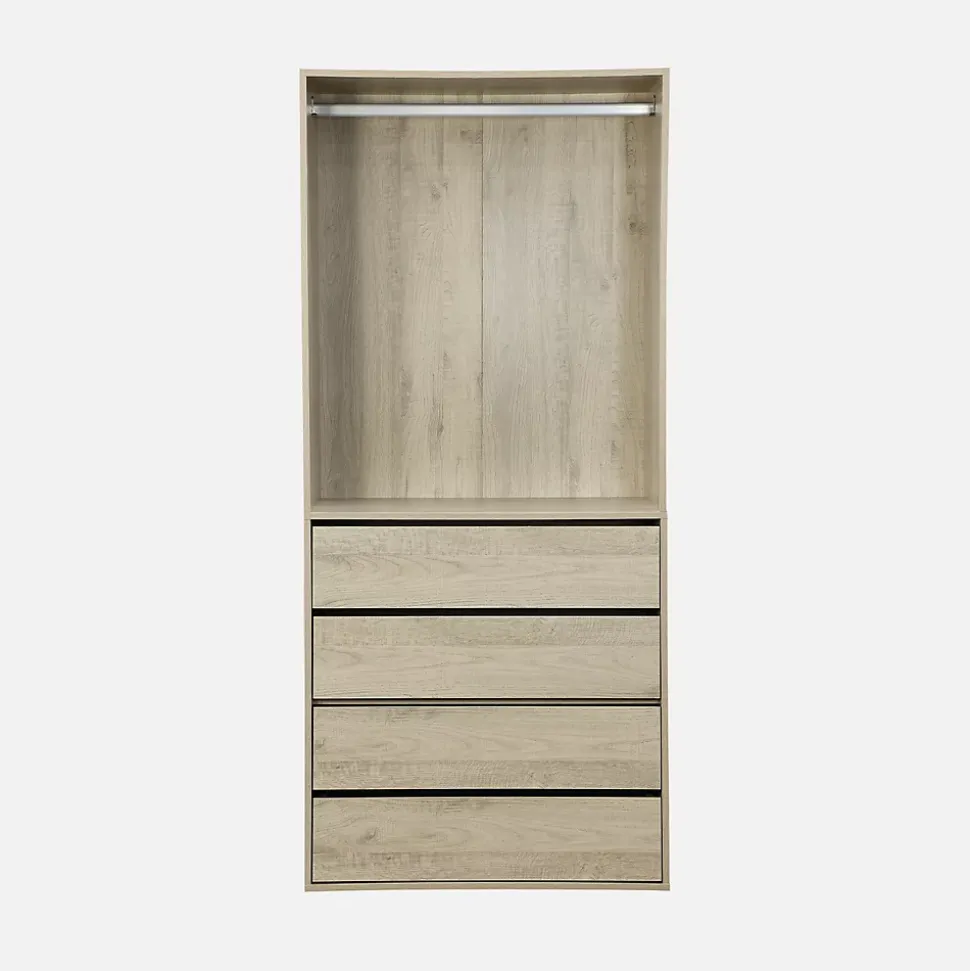 Module dressing avec 4 tiroirs et 1 penderie naturel. panneaux stratifiés