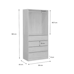 Module dressing avec 4 tiroirs et 1 penderie naturel. panneaux stratifiés