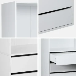 Module dressing avec 5 tiroirs et 2 étagères. blanc. panneaux stratifiés