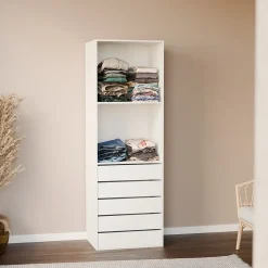 Module dressing avec 5 tiroirs et 2 étagères. blanc. panneaux stratifiés