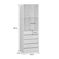 Module dressing avec 5 tiroirs et 2 étagères. blanc. panneaux stratifiés