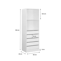 Module dressing avec 5 tiroirs et 2 étagères. blanc. panneaux stratifiés