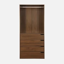 Module dressing avec 4 tiroirs et 1 penderie noyer. panneaux stratifiés