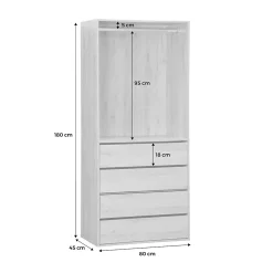 Module dressing avec 4 tiroirs et 1 penderie noyer. panneaux stratifiés