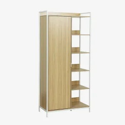 Module dressing blanc avec 1 penderie. 6 étagères et 1 porte. L 100 x P 48 x H 190 cm