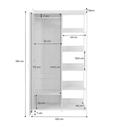 Module dressing blanc avec 1 penderie. 6 étagères et 1 porte. L 100 x P 48 x H 190 cm