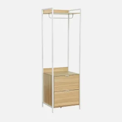 Module dressing blanc avec 1 penderie. 2 tiroirs et 1 étagère. L 60 x P 48 x H 190 cm