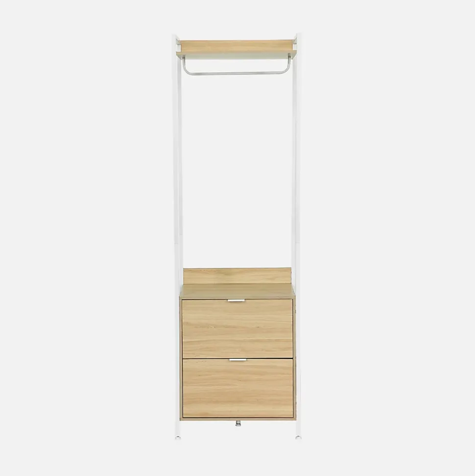 Module dressing blanc avec 1 penderie. 2 tiroirs et 1 étagère. L 60 x P 48 x H 190 cm