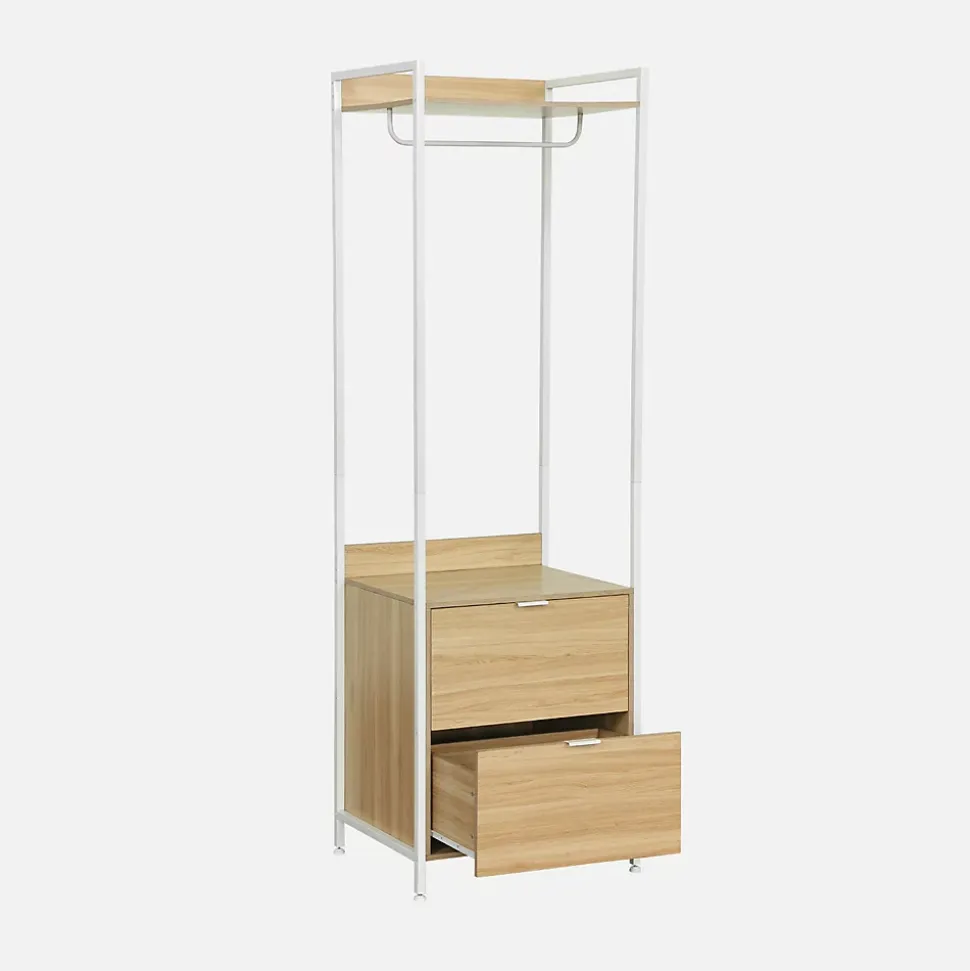 Module dressing blanc avec 1 penderie. 2 tiroirs et 1 étagère. L 60 x P 48 x H 190 cm