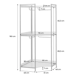 Module dressing d'angle blanc avec 4 penderies et 2 étagères. L 80 x P 80 x H 190 cm