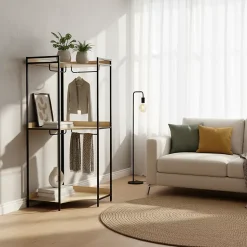 Module dressing d'angle noir avec 4 penderies et 2 étagères. L 80 x P 80 x H 190 cm
