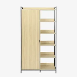 Module dressing noir avec 1 penderie. 6 étagères et 1 porte. L 100 x P 48 x H 190 cm