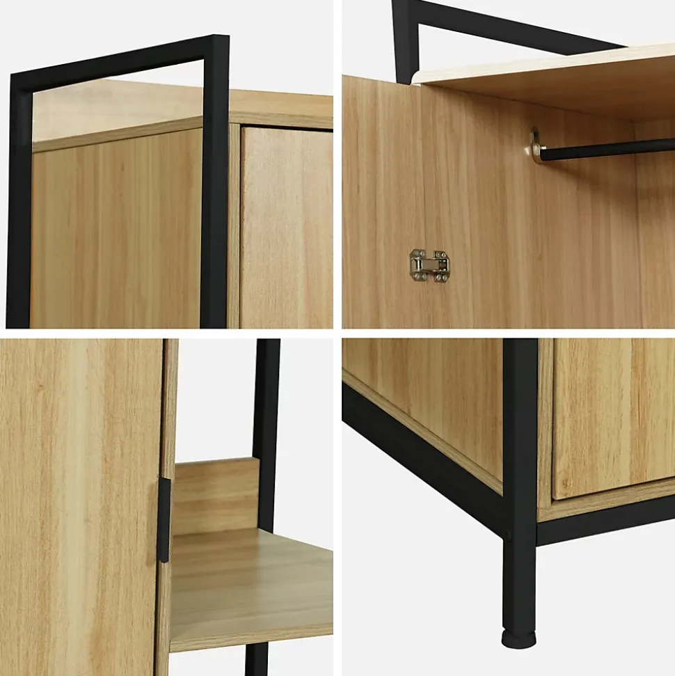 Module dressing noir avec 1 penderie. 6 étagères et 1 porte. L 100 x P 48 x H 190 cm
