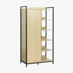 Module dressing noir avec 1 penderie. 6 étagères et 1 porte. L 100 x P 48 x H 190 cm