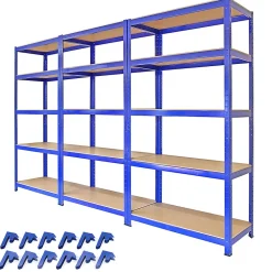 Monster Racking - Lot de 3 Rayonnages T-Rax en Acier Bleu 90cm x 45cm x 180cm & Connecteurs de Baies