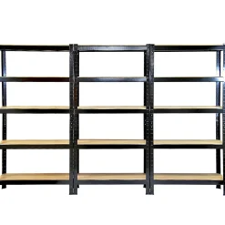 Monster Racking 6 Rayonnages T-Rax en Acier Sans Boulons Noirs 75cm x 30cm x 150cm
