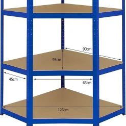 Monster Racking - Rayonnage d'Angle T-Rax en Acier Sans Boulons Bleu 90cm x 45cm x 180cm
