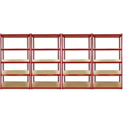Monster Racking 1 Rayonnage d'Angle Z-Rax Rouge et 4 Rayonnages Z-Rax Rouges en Acier Sans Boulons 90cm x 45cm x 183cm