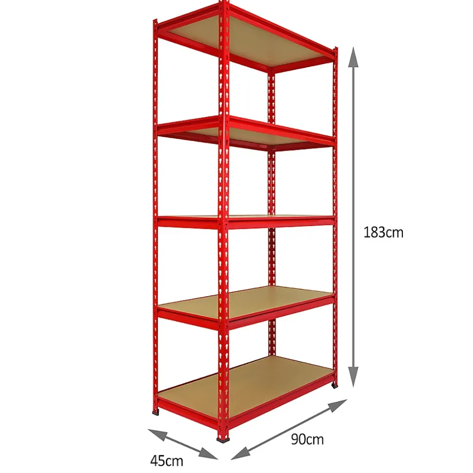 Monster Racking 1 Rayonnage d'Angle Z-Rax Rouge et 4 Rayonnages Z-Rax Rouges en Acier Sans Boulons 90cm x 45cm x 183cm