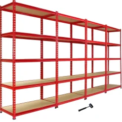 Monster Racking 1 Rayonnage d'Angle Z-Rax Rouge et 4 Rayonnages Z-Rax Rouges en Acier Sans Boulons 90cm x 45cm x 183cm