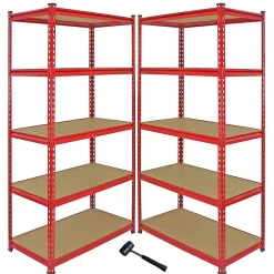 Monster Racking 1 Rayonnage d'Angle Z-Rax Rouge & 2 Rayonnages Z-Rax Rouges en Acier Sans Boulons 90cm x 45cm x 183cm